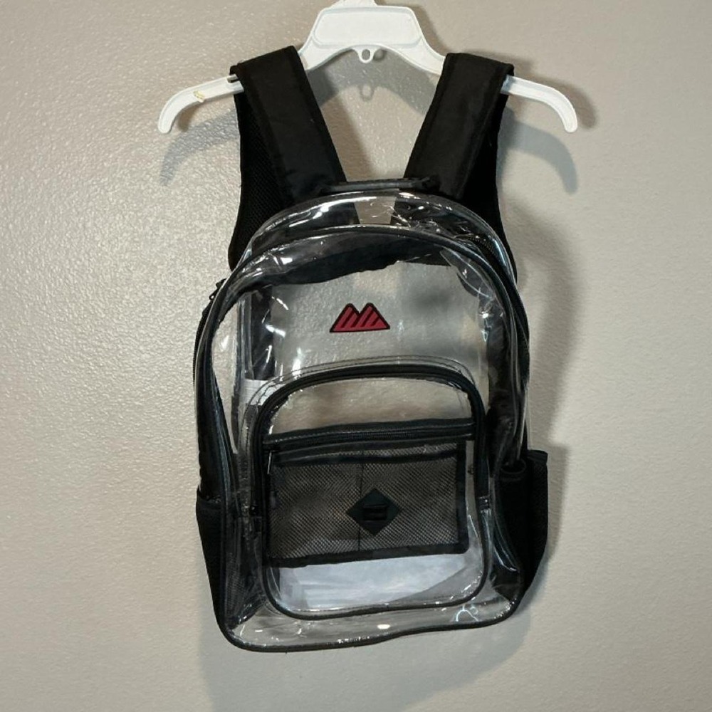 Clear PVC Backpack with Black Trim Padded Straps Stadium Approved Travel Bag